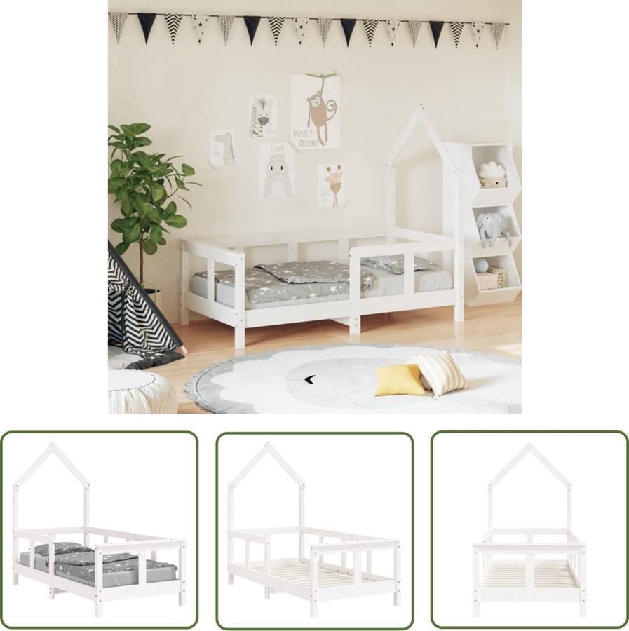 The Living Store Peuterbed Houten kinderbedframe Wit 146.5 x 75.5 x 126 cm Stevige lattenbodem Geschikt voor 70 x 140 cm matras Geschikt voor kinderen van 18 maanden tot 4 jaar Montage vereist