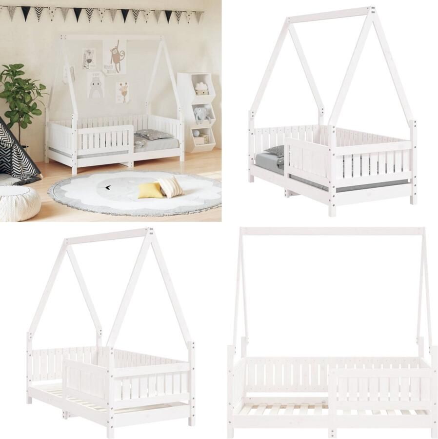 VidaXL Kinderbedframe 70x140 cm massief grenenhout wit Kinderbedframe Kinderbedframes Kinderbed Peuterbed