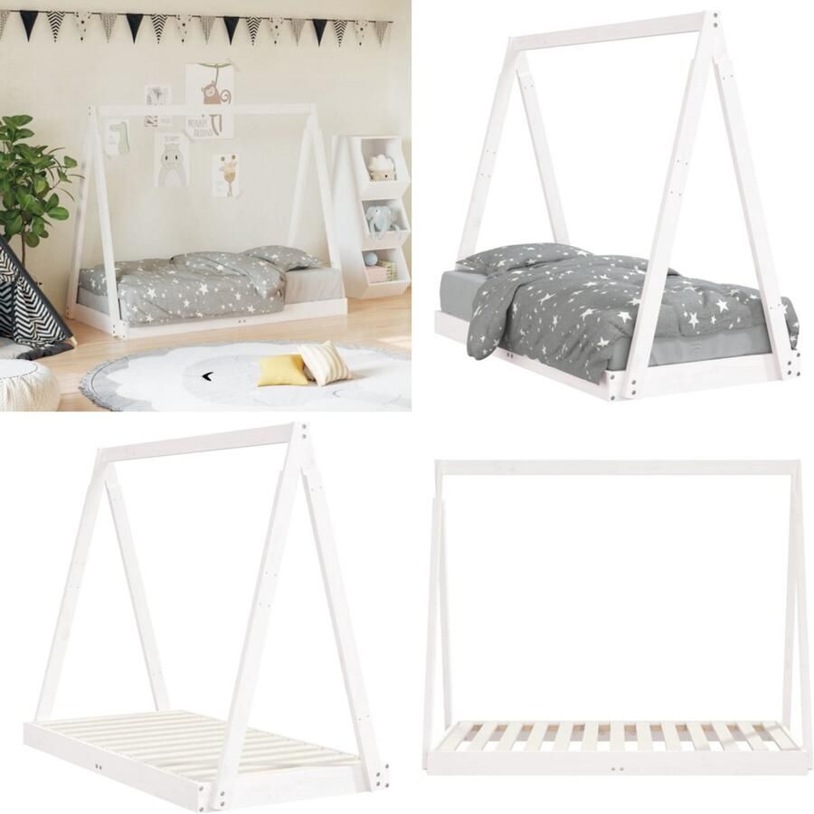 VidaXL Kinderbedframe 70x140 cm massief grenenhout wit Kinderbedframe Kinderbedframes Kinderbed Tipibed