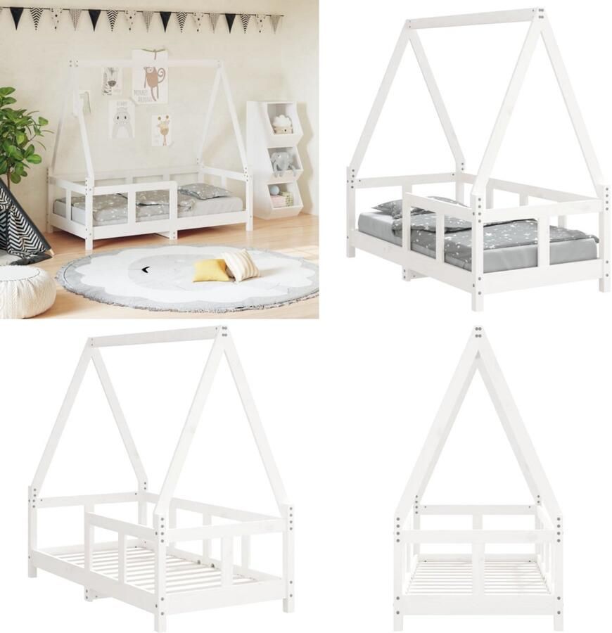 VidaXL Kinderbedframe 70x140 cm massief grenenhout wit Kinderbedframe Kinderbedframes Kinderbed Peuterbed