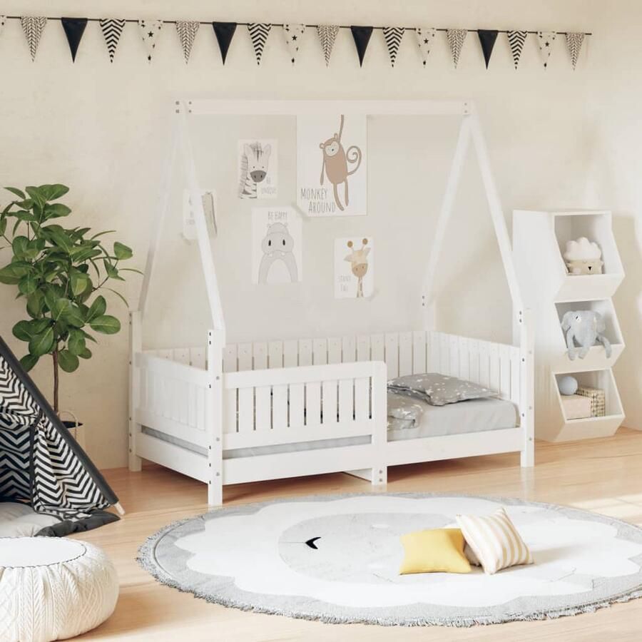 VidaXL Kinderbedframe 70x140 cm Wit Grenenhout Kinderbed Houten Bed Peuterbed Kids Bed Baby Kamer Kinderkamersdecoratie Design Kinderbed Tweepersoonsbed - Foto 3