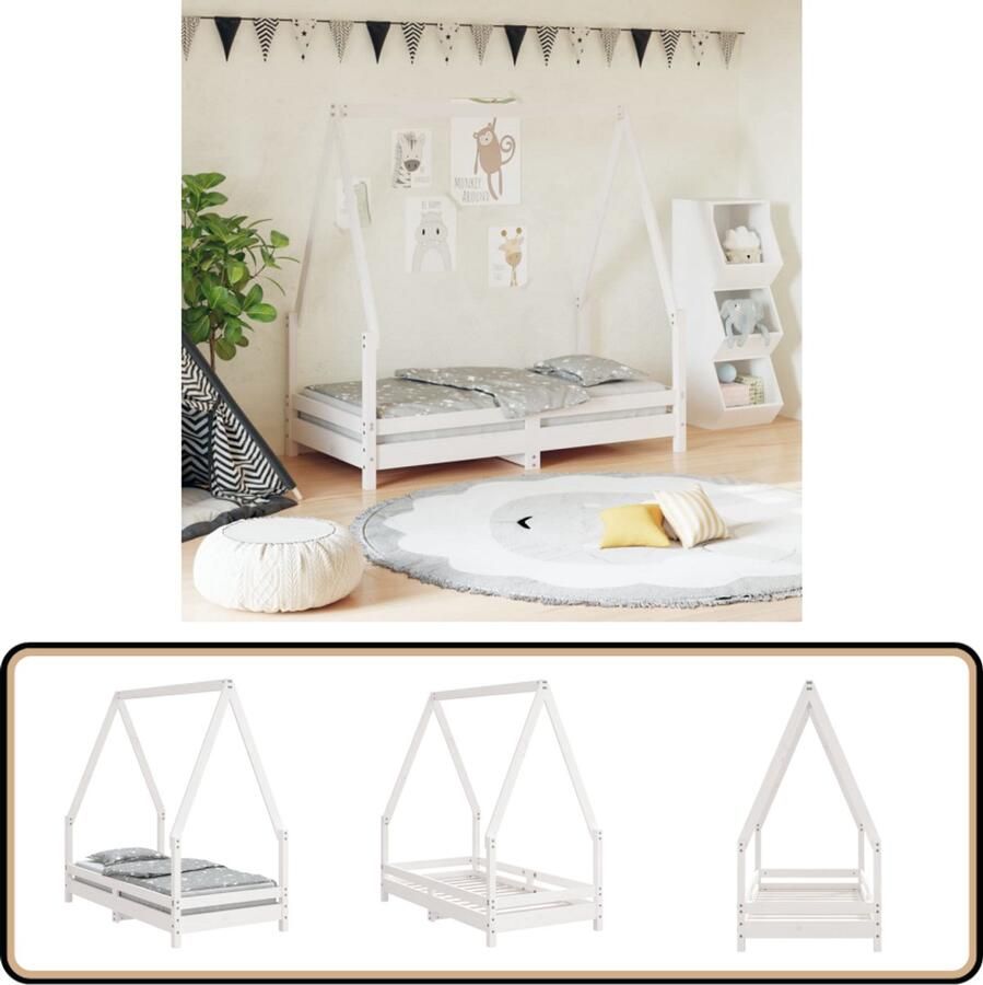 VidaXL Kinderbedframe 70x140 cm Wit Grenenhout Kinderbed Houten Bed Peuterbed Kids Bed Baby Kamer Kinderkamersdecoratie Design Kinderbed Tweepersoonsbed - Foto 2