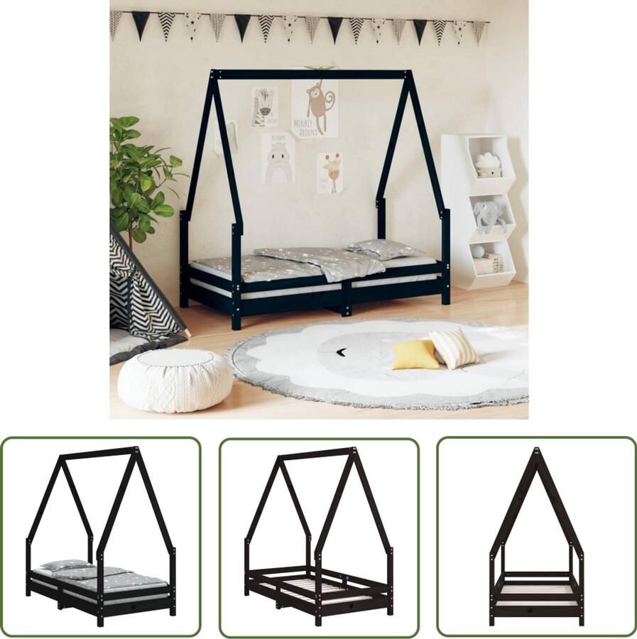 VidaXL Kinderbedframe 70x140 cm Zwart Grenenhout Kinderbed Houten Bed Peuterbed Grenenhouthout Bed Design Kinderbed Zwart Kinderbed Kids Bed