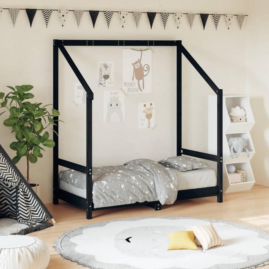VidaXL Kinderbedframe 70x140 cm Zwart Grenenhout Kinderbed Houten Bed Peuterbed Kids Bed Baby Kamer Kinderkamer Decoratie Design Kinderbed - Foto 2
