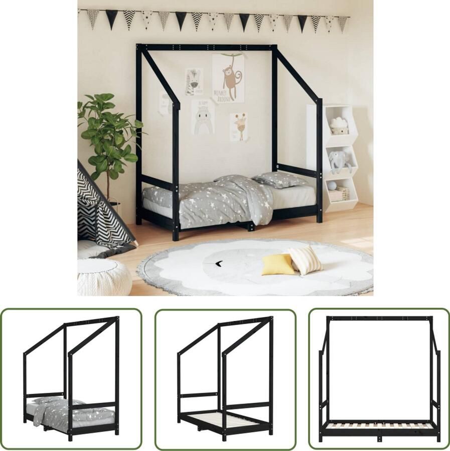 VidaXL Kinderbedframe 70x140 cm Zwart Grenenhout Kinderbed Houten Bed Peuterbed Kids Bed Baby Kamer Kinderkamer Decoratie Design Kinderbed