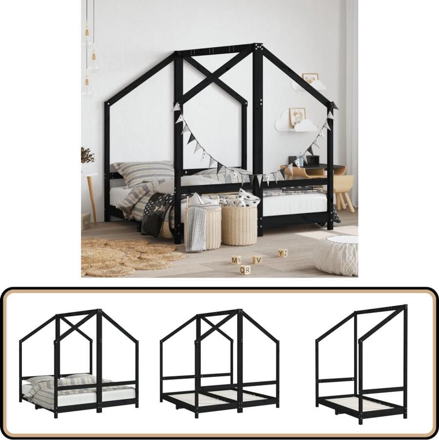 VidaXL Kinderbedframe 70x140 cm Zwart Hout Kinderbed Peuterbed Houten Bed Grenenhouten Bed Tweepersoons Bed
