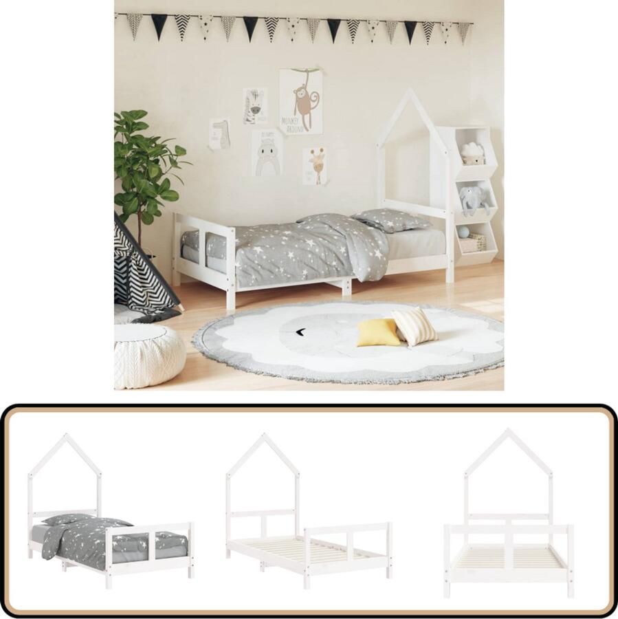VidaXL Kinderbedframe 80x160 cm Grenenhout Wit Kinderbed Frame Houten Bed Kids Bed Huisvormig Bed Wit Kinderbed Kindermeubels Slaapkamers Decoratie