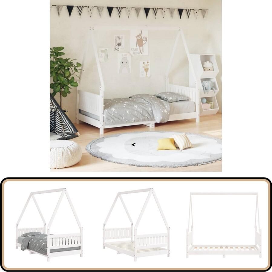 VidaXL Kinderbedframe 80x160 cm Grenenhout Wit Kinderbed Houten Bed Peuterbed Kids Bed Dakvormig Bed