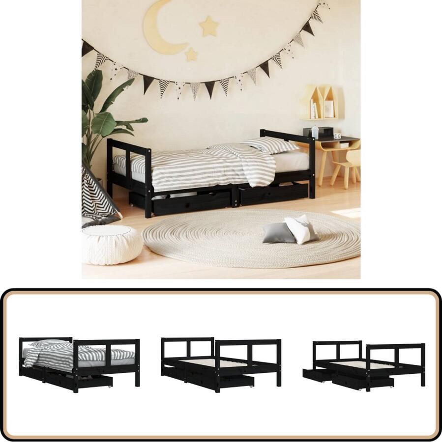 VidaXL Kinderbedframe 80x160 cm Grenenhout Zwart Kinderbed Frame Houten Bed Grenenhout Bed Kids Bed Slaapkamer Decoratie