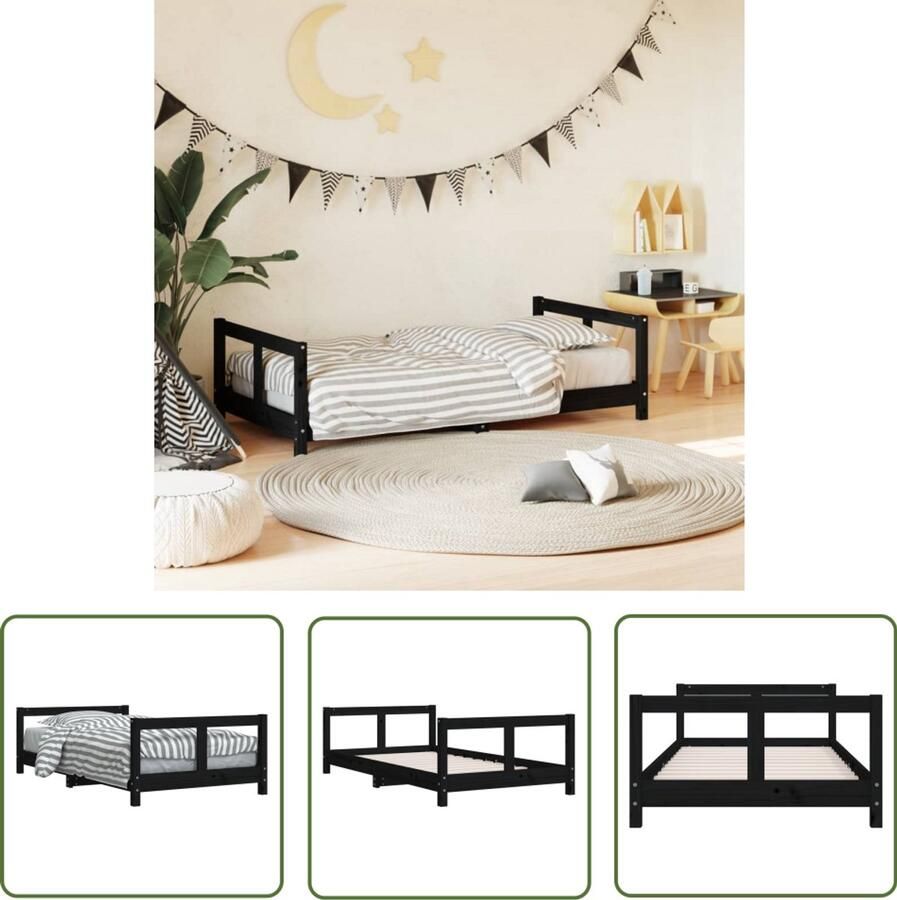 VidaXL Kinderbedframe 80x160 cm Grenenhout Zwart Kinderbed Frame Houten Bed Kids Bed Massief Grenenhout Zwarte Kinderkamer Kindermeubels Slaapkamer Decoratie Slaapcomfort
