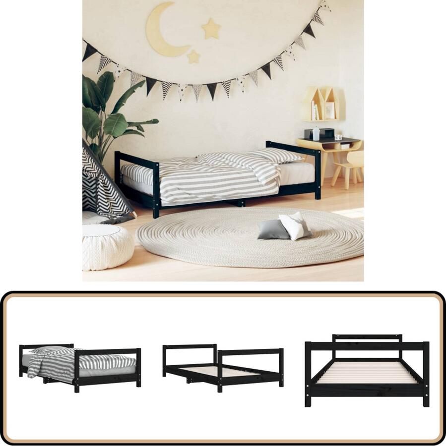 VidaXL Kinderbedframe 80x160 cm Grenenhout Zwart Kinderbed Grenenhout Bed Zwart Kinderbed Kids Bed Junior Bed