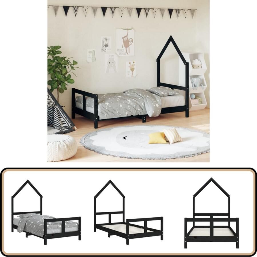VidaXL Kinderbedframe 80x160 cm Grenenhout Zwart Kinderbed Huisontwerp Kinderbed Houten Kinderbed Grenenhout Kinderbed Zwarte Kinderbed Peuterbed