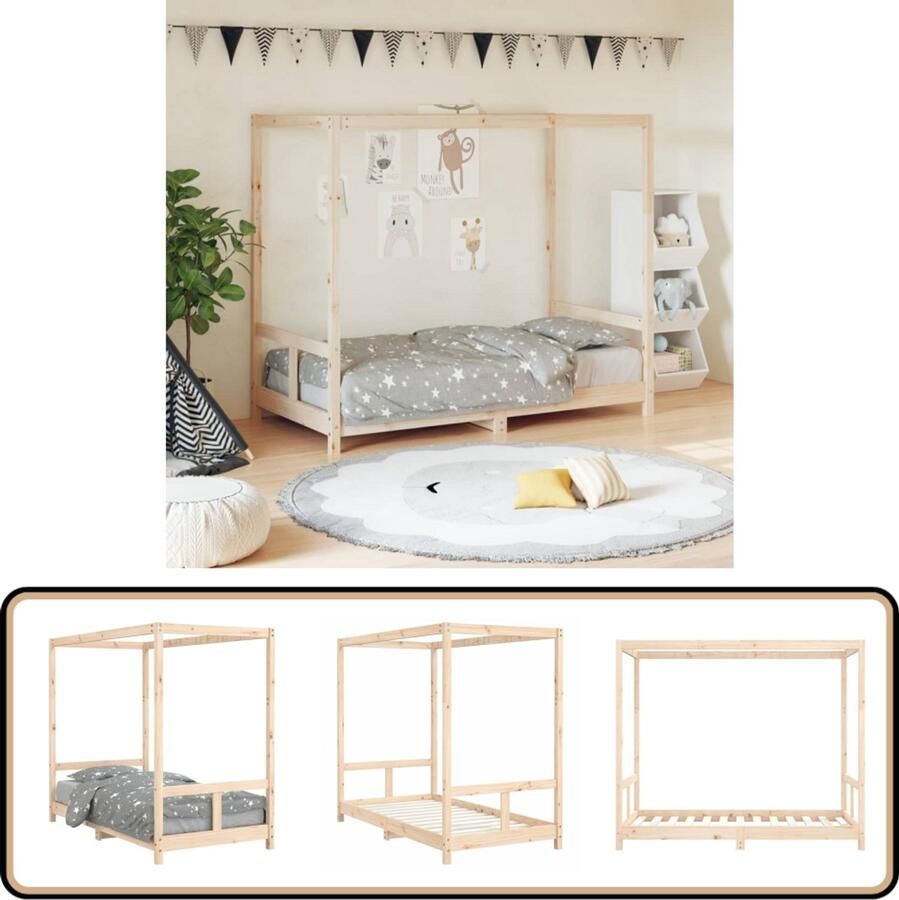 VidaXL Kinderbedframe 80x160 cm Massief Grenenhout Kinderbed Massief Hout Hemelbed Kinderkamer Bruine Kleur