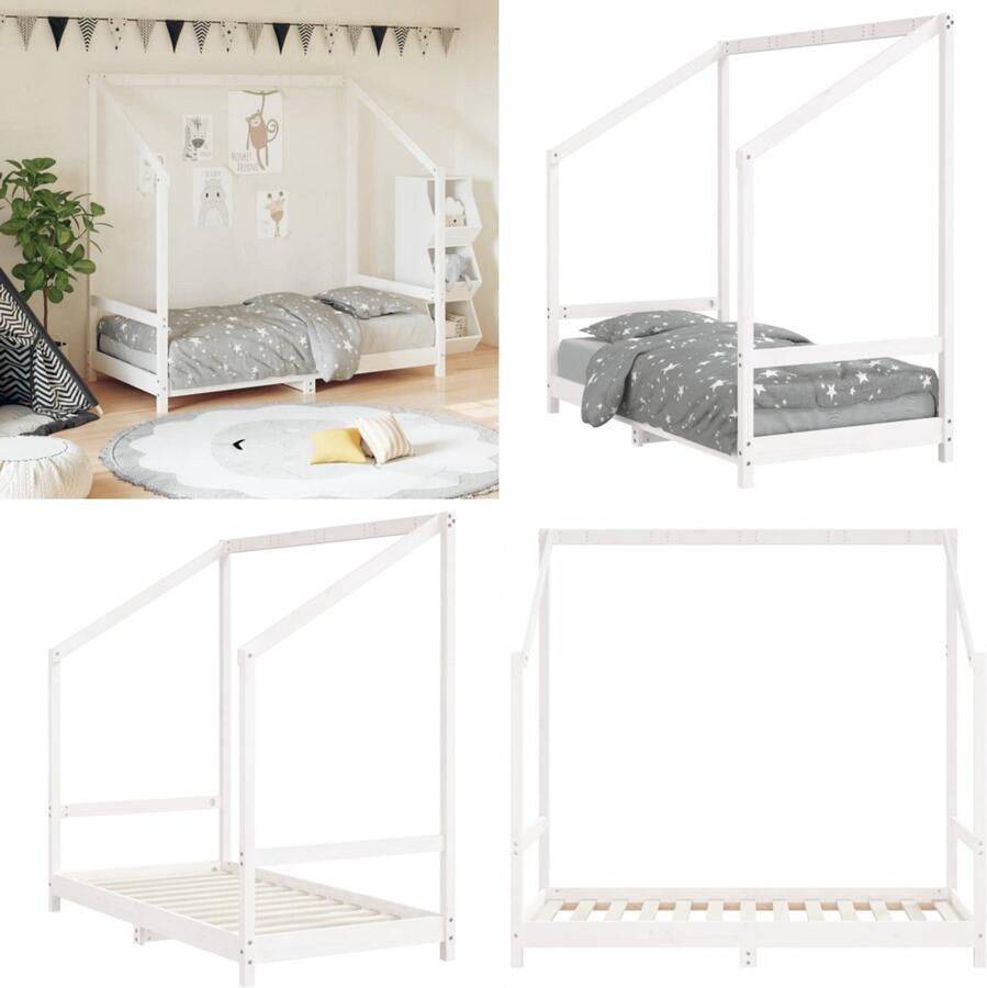 VidaXL Kinderbedframe 80x160 cm massief grenenhout wit Kinderbedframe Kinderbedframes Kinderbed Peuterbed
