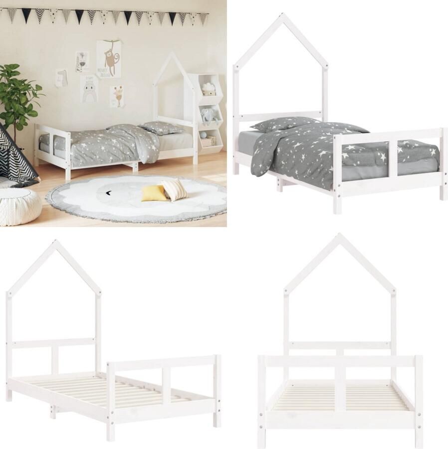 VidaXL Kinderbedframe 80x160 cm massief grenenhout wit Kinderbedframe Kinderbedframes Kinderbed Peuterbed