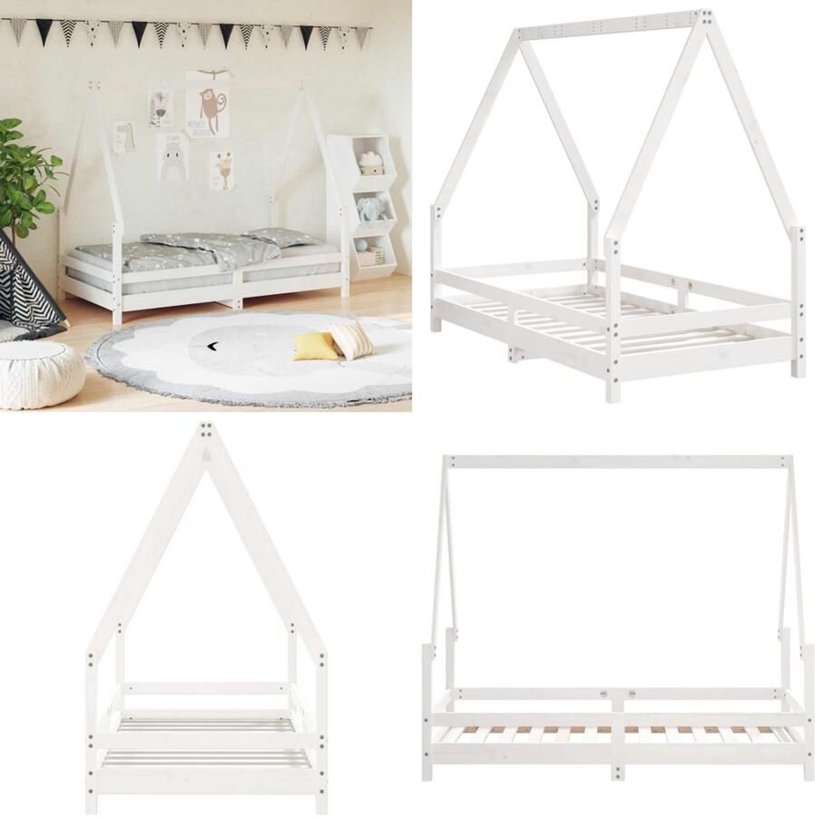 VidaXL Kinderbedframe 80x160 cm massief grenenhout wit Kinderbedframe Kinderbedframes Kinderbed Peuterbed
