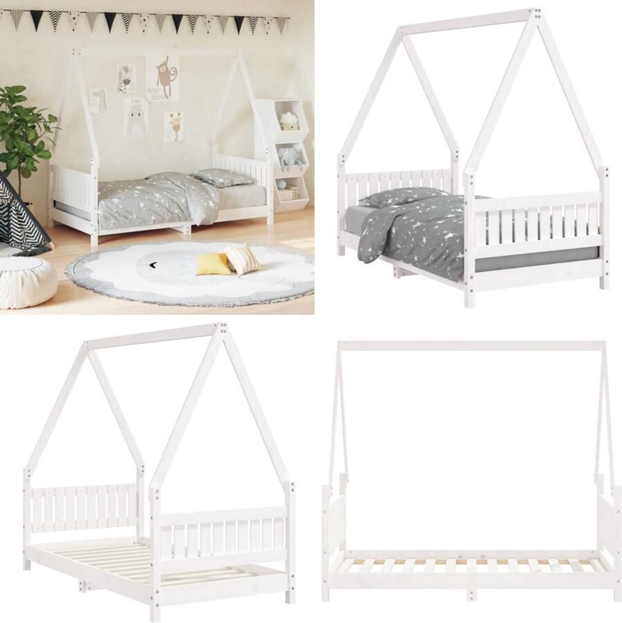 VidaXL Kinderbedframe 80x160 cm massief grenenhout wit Kinderbedframe Kinderbedframes Kinderbed Peuterbed