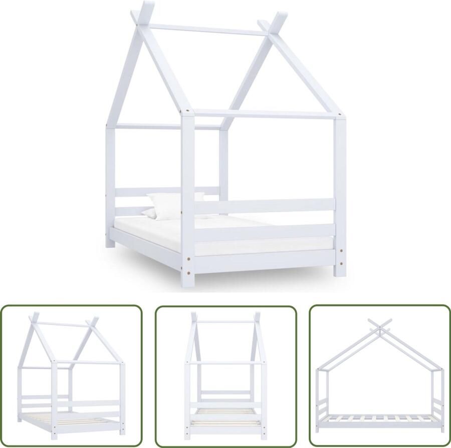 VidaXL Kinderbedframe 80x160 cm Wit Grenenhout Kinderbed Boomhutbed Houten Bed Wit Bed Kids Bed Tweepersoonsbed Slaapcomfort