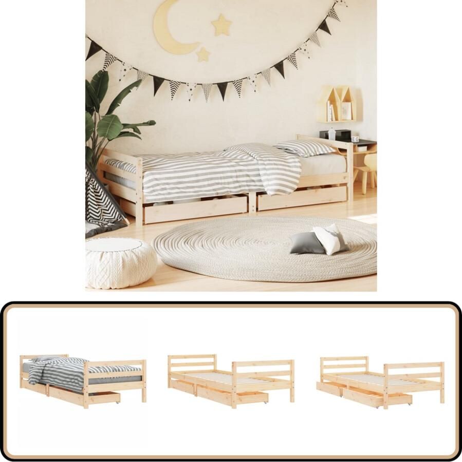 VidaXL Kinderbedframe 80x200 cm Grenenhout Met lades Kinderbed Frame Houten Bed Grenenhouthout Bed Kids Bed Kinderkamer Decoratie