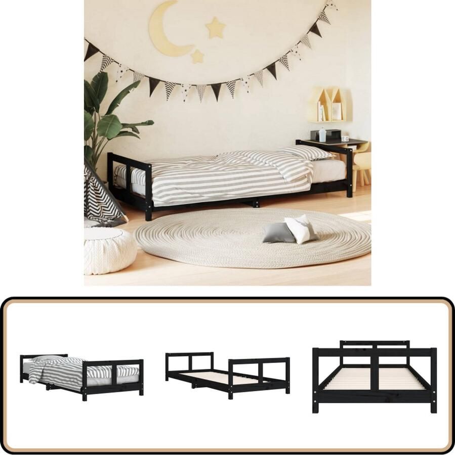 VidaXL Kinderbedframe 80x200 cm Grenenhout Zwart Kinderbed Houten Bed Kids Bed Grenenhout Bed Kinderkamer Meubels Tweepersoonsbed Junior Bed