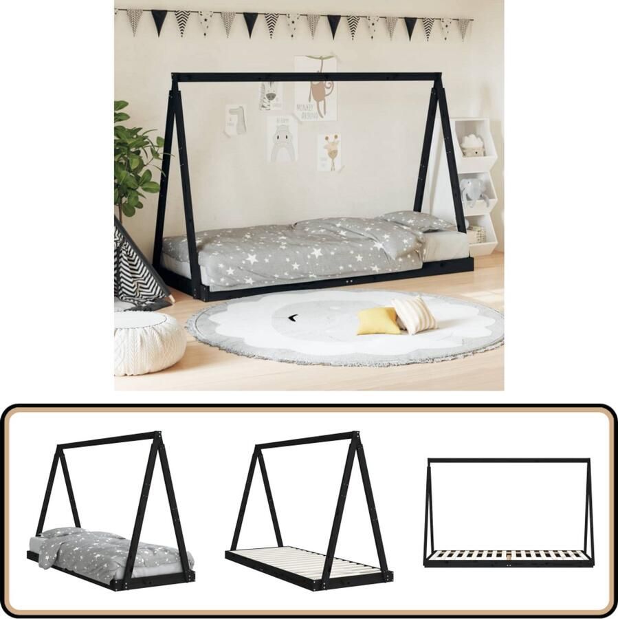VidaXL Kinderbedframe 80x200 cm Grenenhout Zwart Kinderbed Tippij Kidsbed Houten Bed Grenenhout Bed Zwarte Kinderkamer