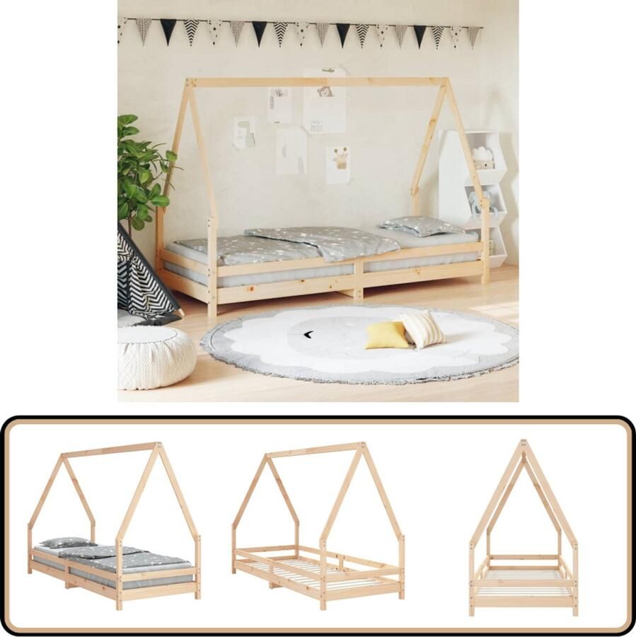 VidaXL Kinderbedframe 80x200 cm Massief Grenenhout Kinderbed Houten Bed Peuterbed Kidsbed Huisjesbed