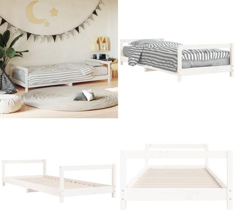VidaXL Kinderbedframe 80x200 cm massief grenenhout wit Kinderbedframe Kinderbedframes Kinderbed Peuterbed