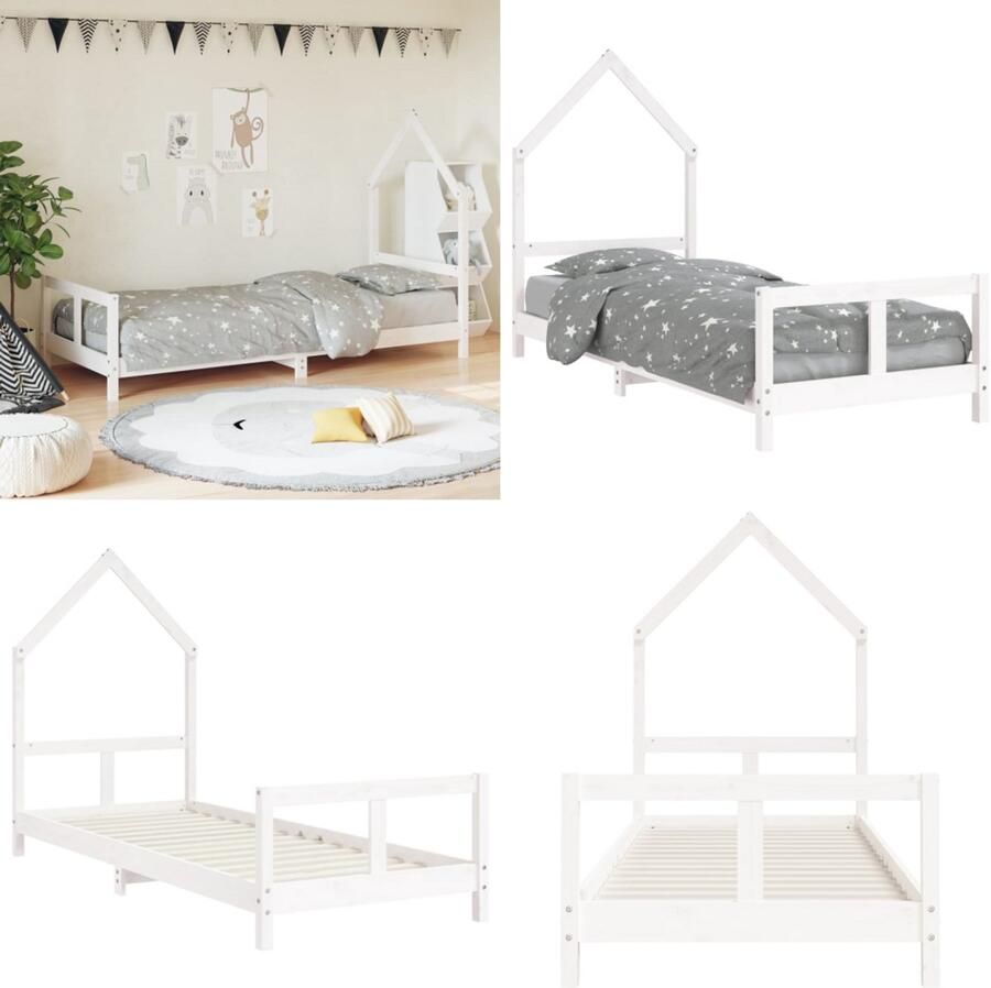 VidaXL Kinderbedframe 80x200 cm massief grenenhout wit Kinderbedframe Kinderbedframes Kinderbed Peuterbed