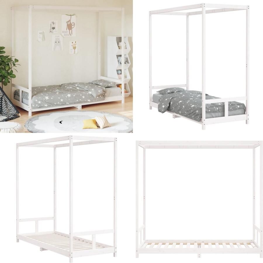 VidaXL Kinderbedframe 80x200 cm massief grenenhout wit Kinderbedframe Kinderbedframes Kinderbed Peuterbed