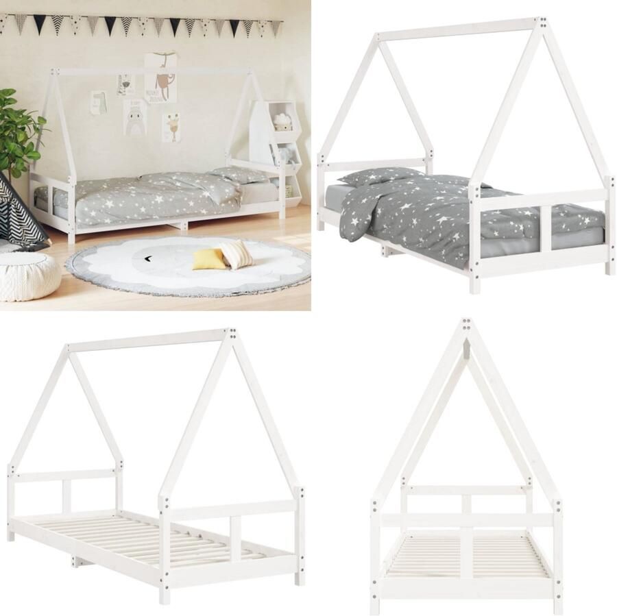 VidaXL Kinderbedframe 80x200 cm massief grenenhout wit Kinderbedframe Kinderbedframes Kinderbed Peuterbed