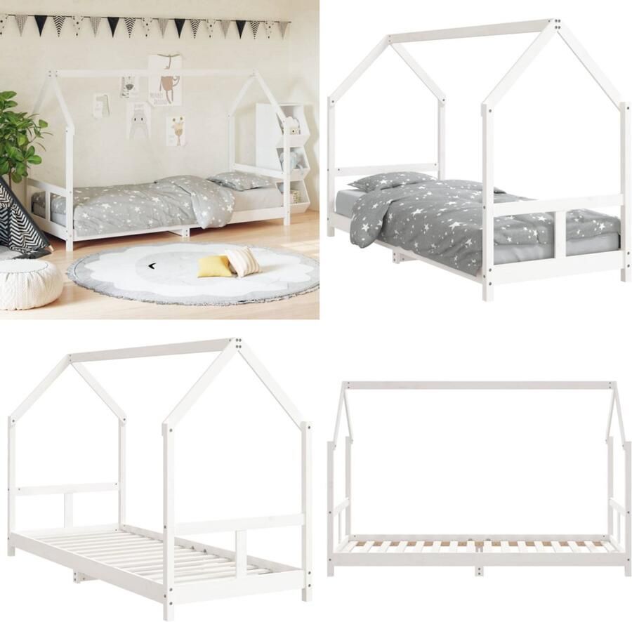VidaXL Kinderbedframe 80x200 cm massief grenenhout wit Kinderbedframe Kinderbedframes Kinderbed Peuterbed