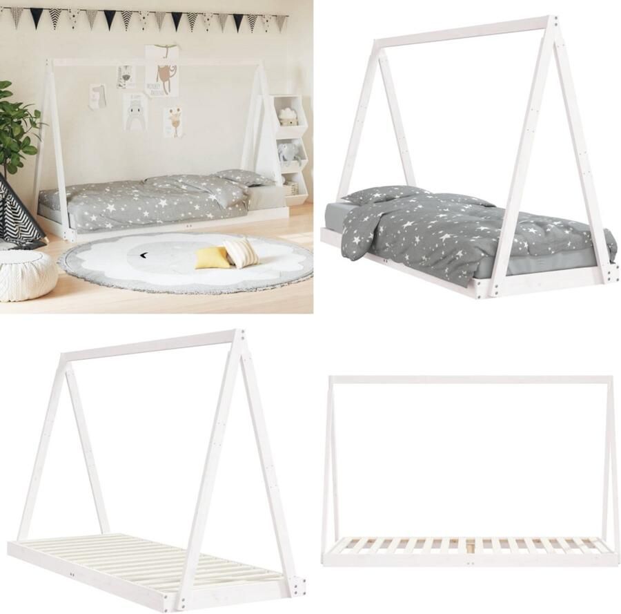 VidaXL Kinderbedframe 80x200 cm massief grenenhout wit Kinderbedframe Kinderbedframes Kinderbed Peuterbed