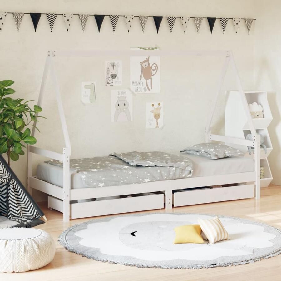 VidaXL Kinderbedframe 80x200 cm met lades wit Kinderbed Houten Bed Kids Bed Peuterbed Babykamer Slaapkamers Kindermeubelen Design Kinderbed Stoere Kinderkamer - Foto 2