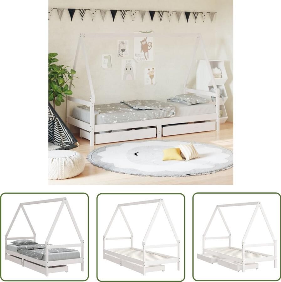 VidaXL Kinderbedframe 80x200 cm met lades wit Kinderbed Houten Bed Kids Bed Peuterbed Babykamer Slaapkamers Kindermeubelen Design Kinderbed Stoere Kinderkamer