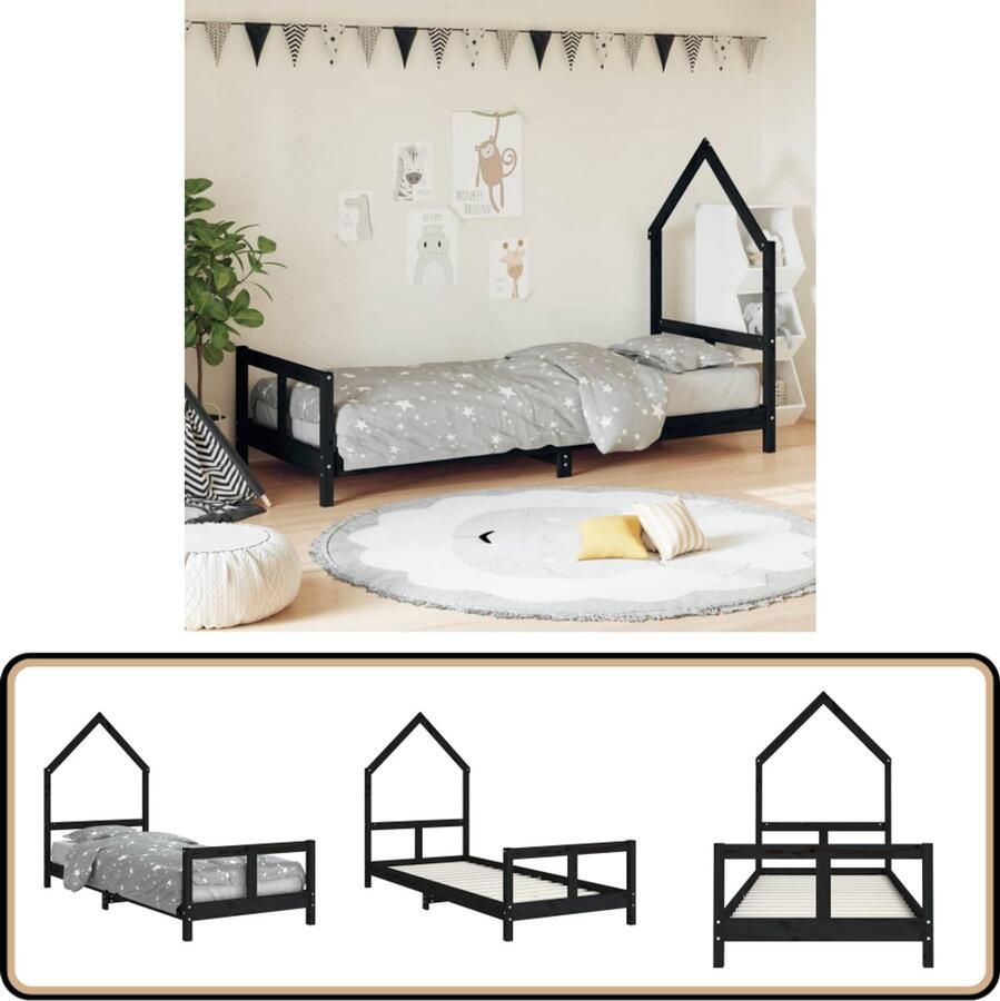 VidaXL Kinderbedframe 80x200 cm Zwart Grenenhout Kinderbed Houten Bed Peuterbed Kids Bed Massief Hout