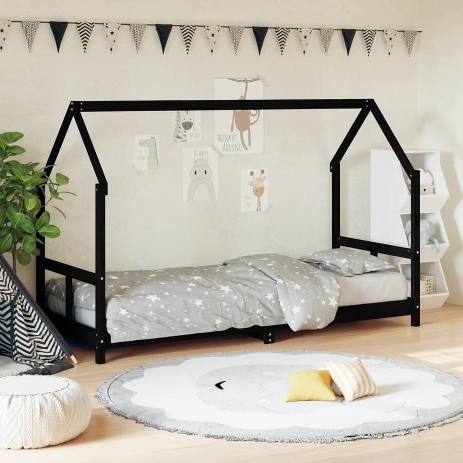 VidaXL Kinderbedframe 80x200 cm Zwart Grenenhout Kinderbed Houten Bed Peuterbed Kids Bed Slaapkamersdecoratie Babykamer Jongenskamer Meisjeskamer Grenenhouthout - Foto 2