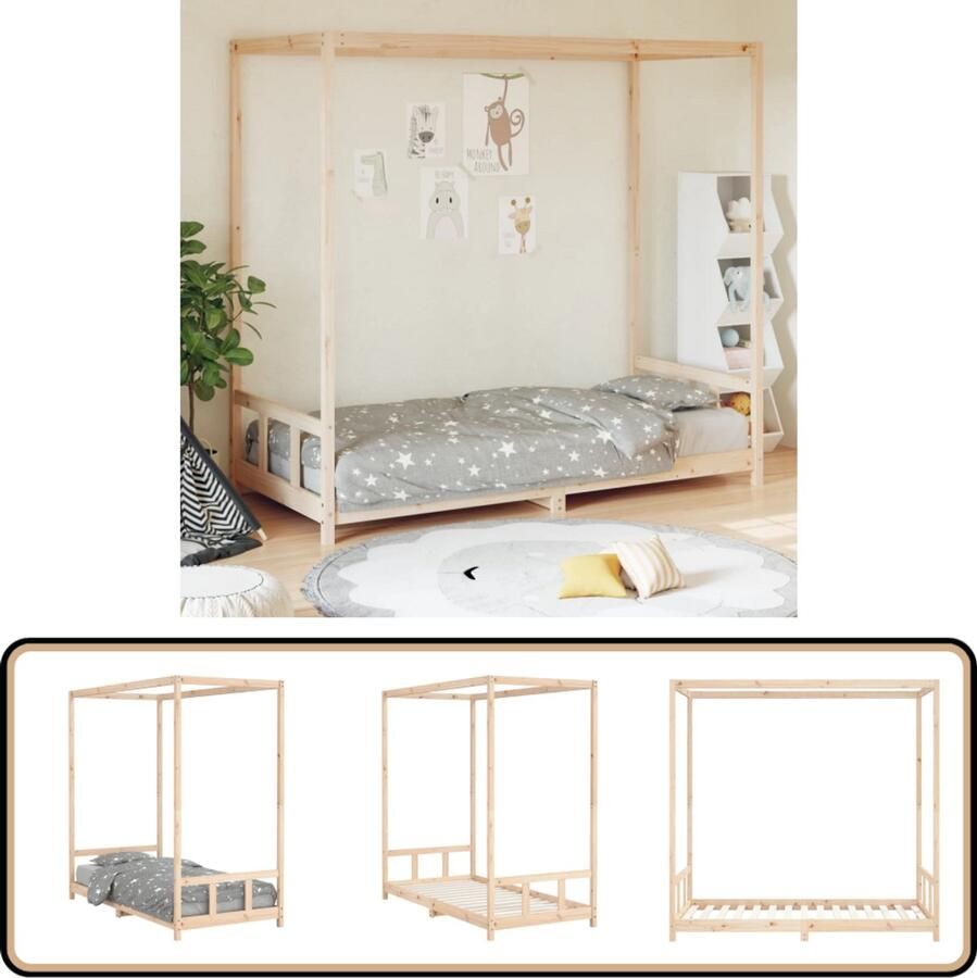 VidaXL Kinderbedframe 90x190 cm grenenhout Kinderbed Houten Bed Peuterbed Hemelbed Kinderkamersdecoratie Kinderslaapcomfort