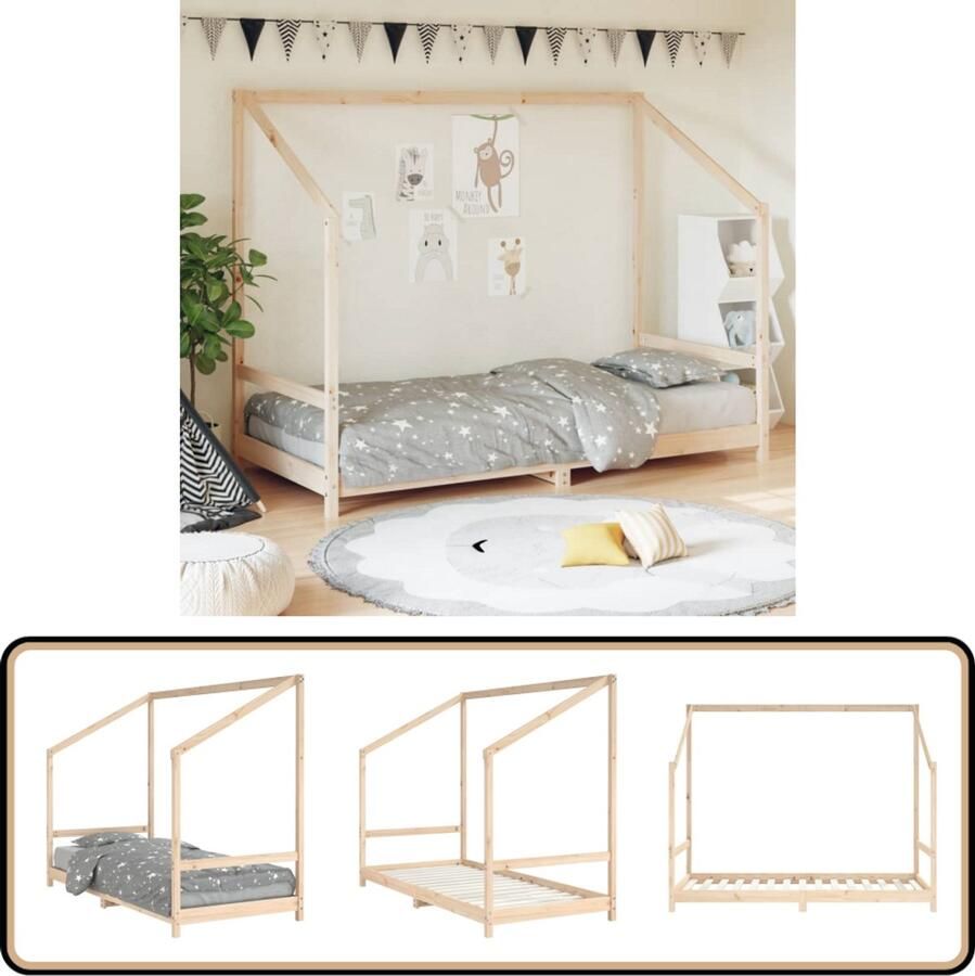 VidaXL Kinderbedframe 90x190 cm Grenenhout Kinderbed Peuterbed Hout Bed Grenenhouten Bed Kids Bed Babykamer Meubels Speelgoed Kamer