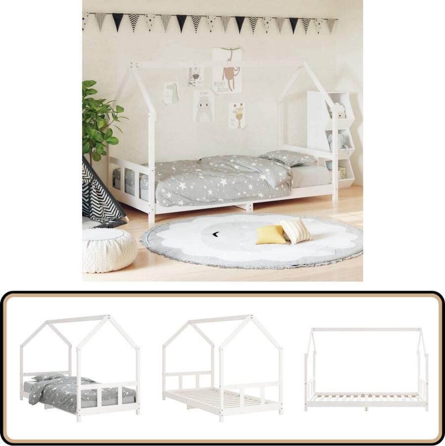 VidaXL Kinderbedframe 90x190 cm Grenenhout Wit Kinderbed Houten Bed Peuterbed Kids Bed Grenenhouthouten Bed