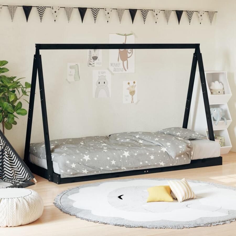 VidaXL Kinderbedframe 90x190 cm Grenenhout Zwart Peuterbed Kidsbed Houten Bed Tipi Bed Kinderbed Frame - Foto 2
