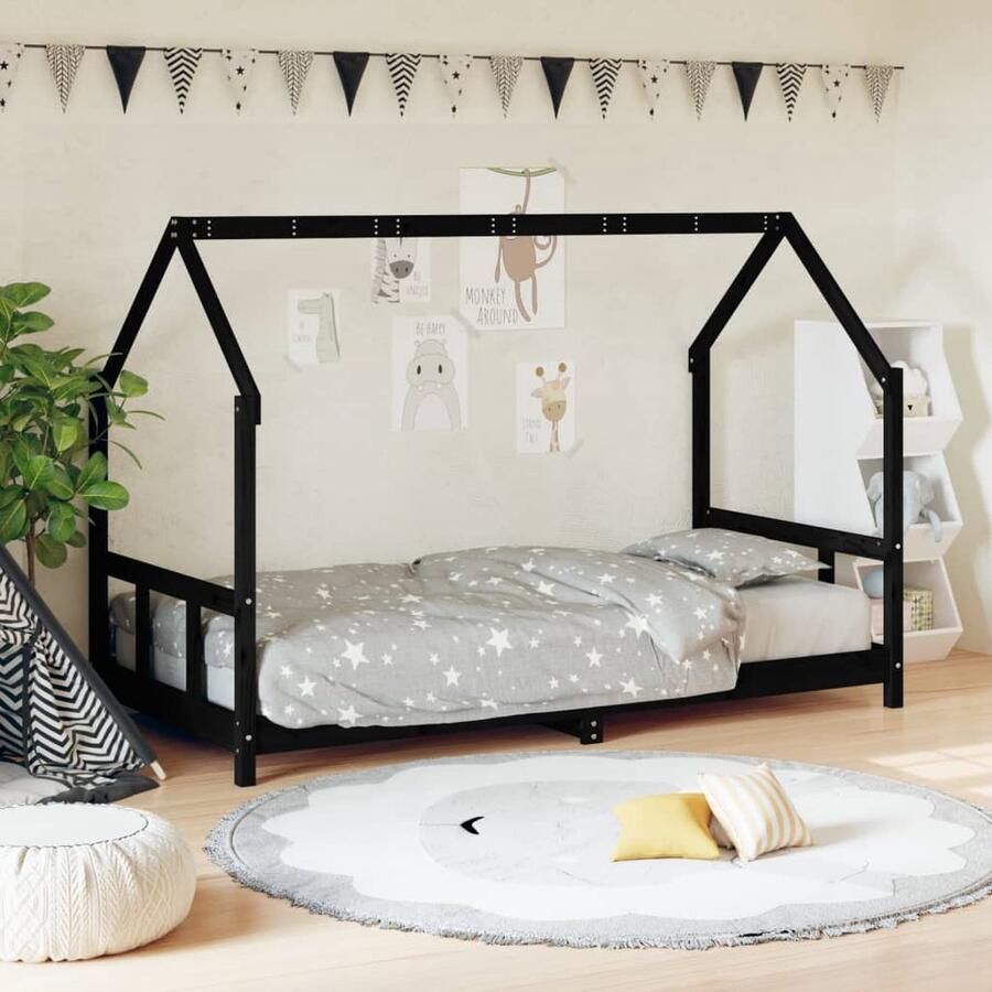 VidaXL Kinderbedframe 90x190 cm Grenenhout Zwart Kinderbed Houten Bed Kids Bed Massief Grenenhout Peuterbed Junior Bed Kinderkamers - Foto 2