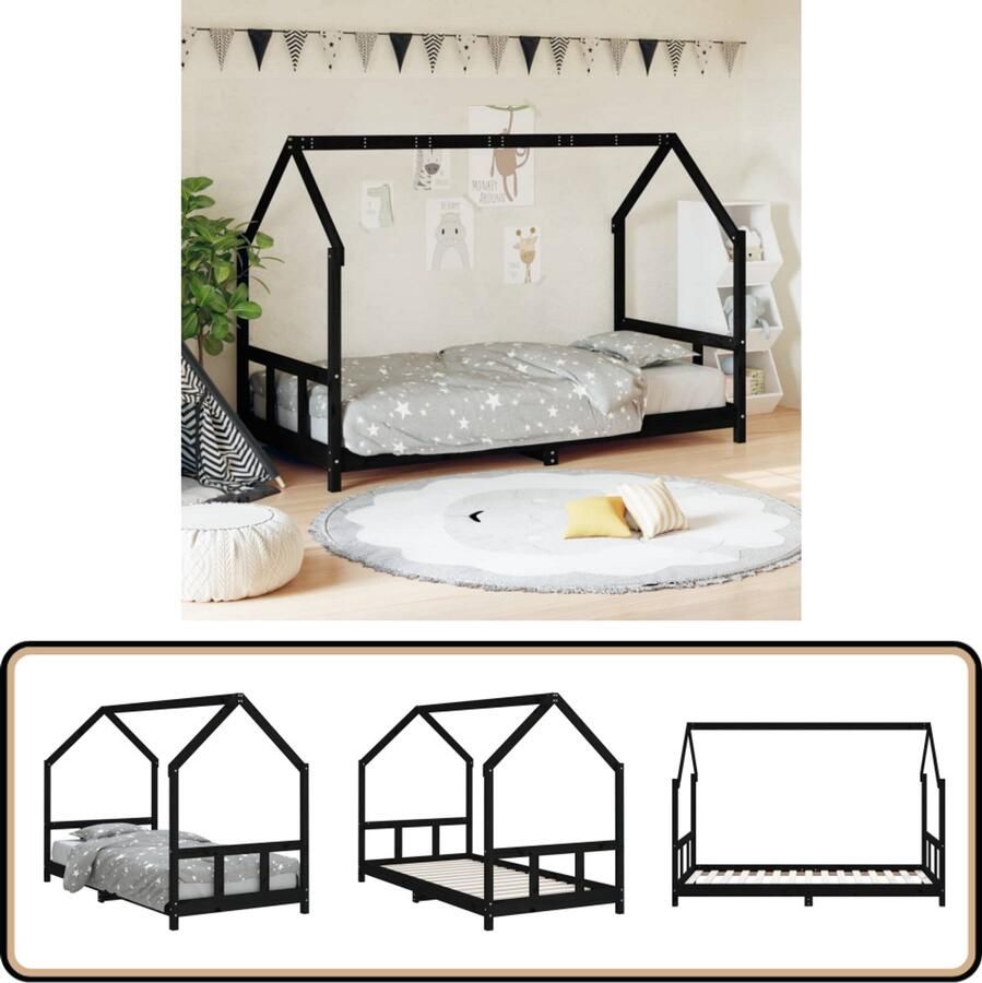VidaXL Kinderbedframe 90x190 cm Grenenhout Zwart Kinderbed Houten Bed Kids Bed Massief Grenenhout Peuterbed Junior Bed Kinderkamers