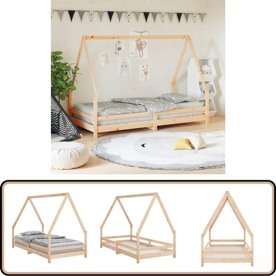 The Living Store Kinderbedframe 90x190 cm massief grenenhout Kinderbed Houten Bed Peuterbed Kidsbed Kinderkamers