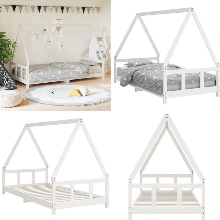VidaXL Kinderbedframe 90x190 cm massief grenenhout wit Kinderbedframe Kinderbedframes Kinderbed Peuterbed