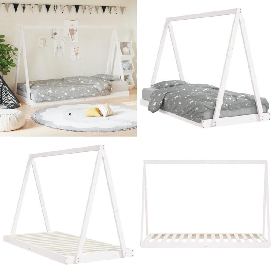 VidaXL Kinderbedframe 90x190 cm massief grenenhout wit Kinderbedframe Kinderbedframes Kinderbed Peuterbed