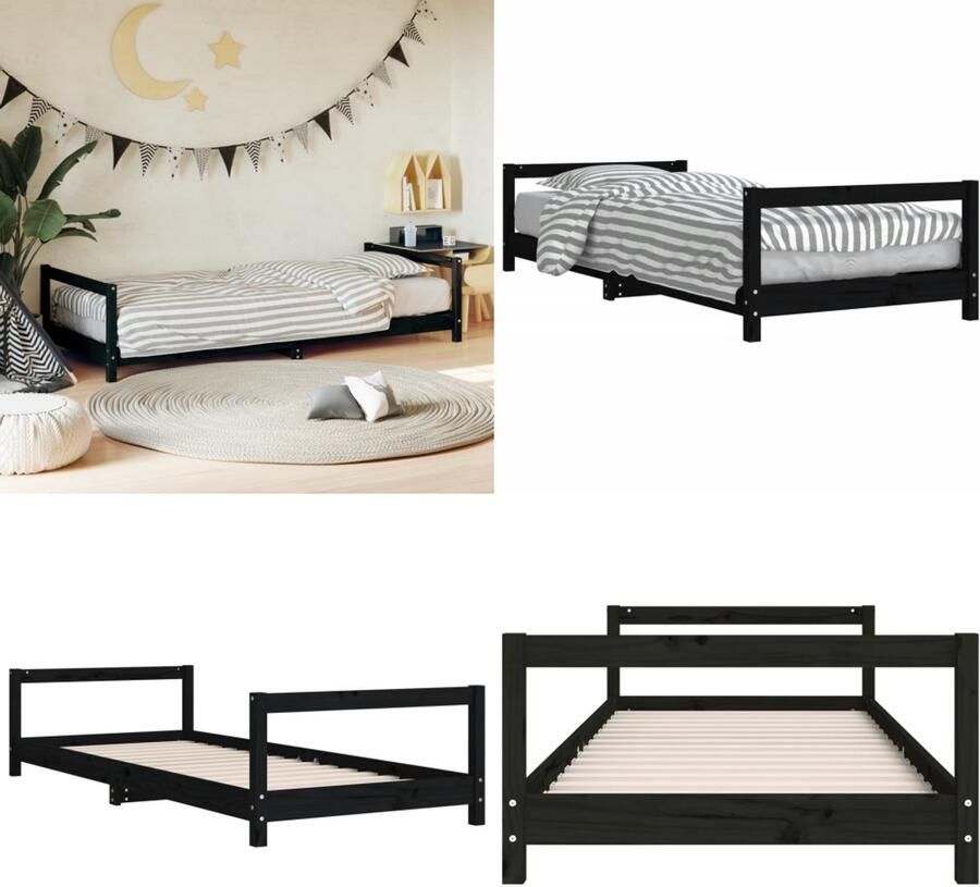 VidaXL Kinderbedframe 90x190 cm massief grenenhout zwart Kinderbedframe Kinderbedframes Kinderbed Peuterbed - Foto 3