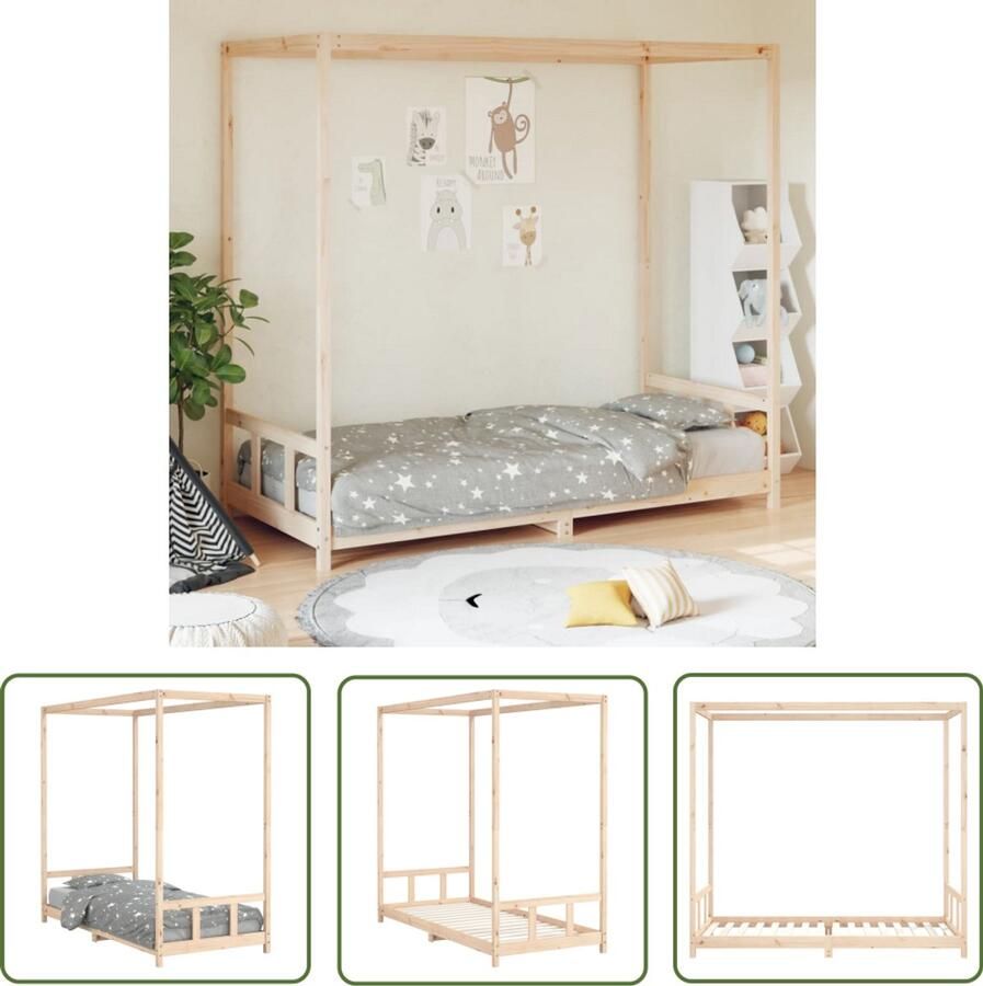 VidaXL Kinderbedframe 90x200 cm Grenenhout Kinderbed Hemelbed Houten Bed Grenenhout Bed Kinderkamer Decoratie Kids Bedroom Furniture Peuterbed - Foto 2