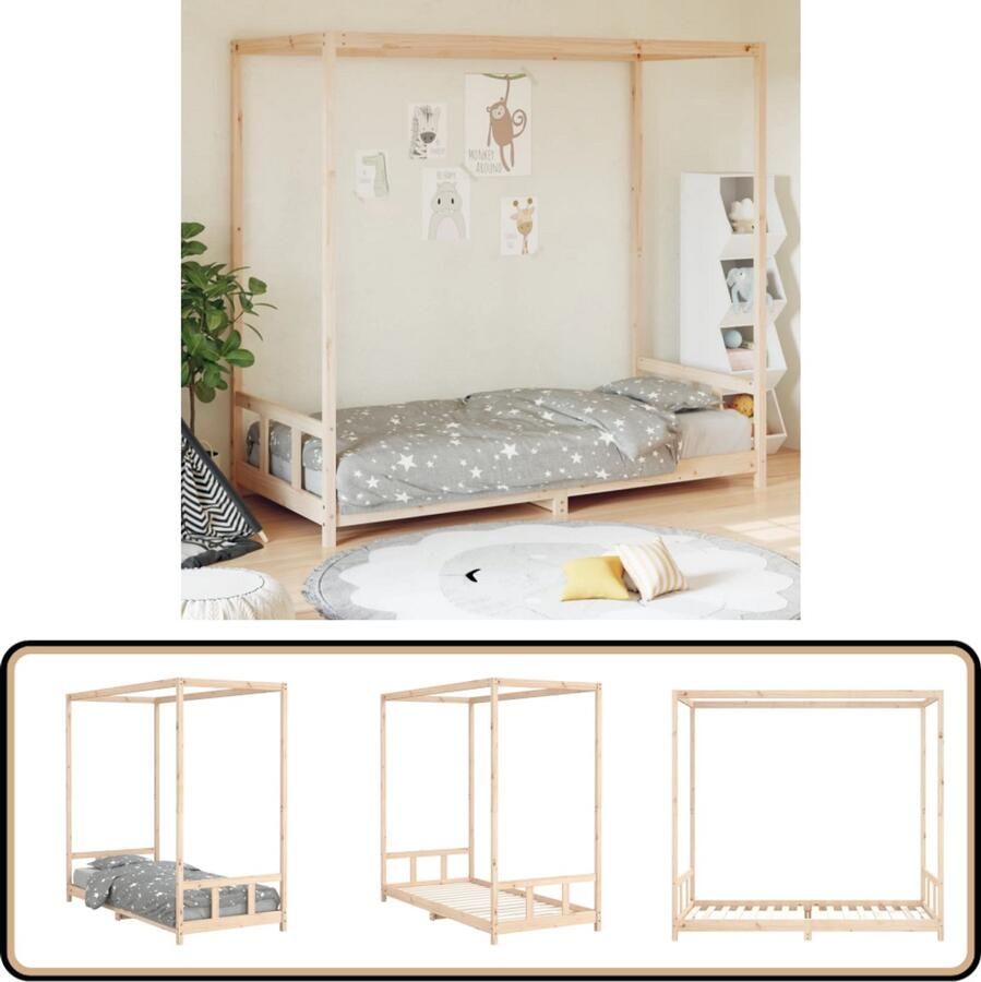 VidaXL Kinderbedframe 90x200 cm Grenenhout Kinderbed Hemelbed Houten Bed Grenenhout Bed Kinderkamer Decoratie Kids Bedroom Furniture Peuterbed