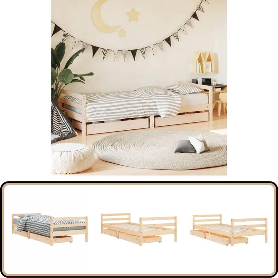 VidaXL Kinderbedframe 90x200 cm Grenenhout Lades Kinderbed Frame Houten Bed Grenenhouten Bed Kinderkamer Meubilair Opbergruimte Tweepersoonsbed Eenpersoonsbed