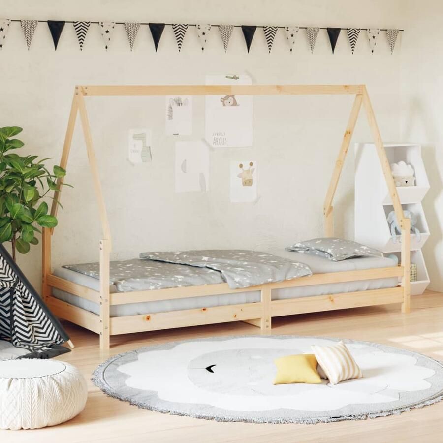 VidaXL Kinderbedframe 90x200 cm Grenenhout Onbehandeld Kinderbed Houten Bed Kids Bed Kinderkamers Baby Kamer Design Kinderbed Huisjesbed Grenenhout Bed - Foto 2